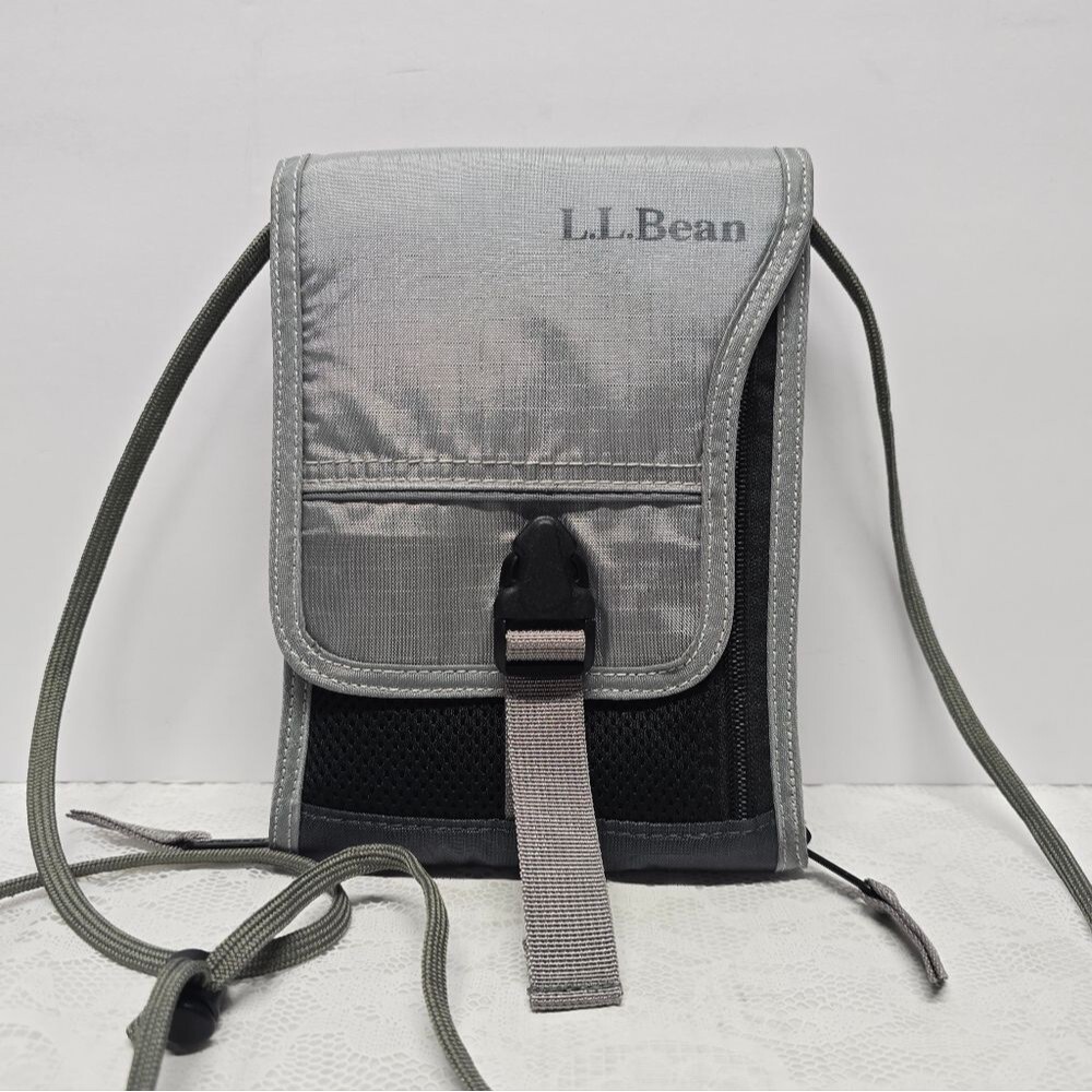 L.L.Bean Crossbody Purse Belt Bag Hiking Travel Organizer Grey Multi Zipper